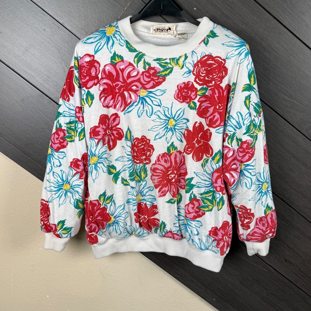 Gerard Works Vintage 80s Floral Padded Sweatshirt Large Cottagecore White